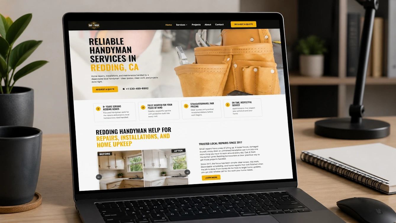 Contractor website example displayed on a laptop