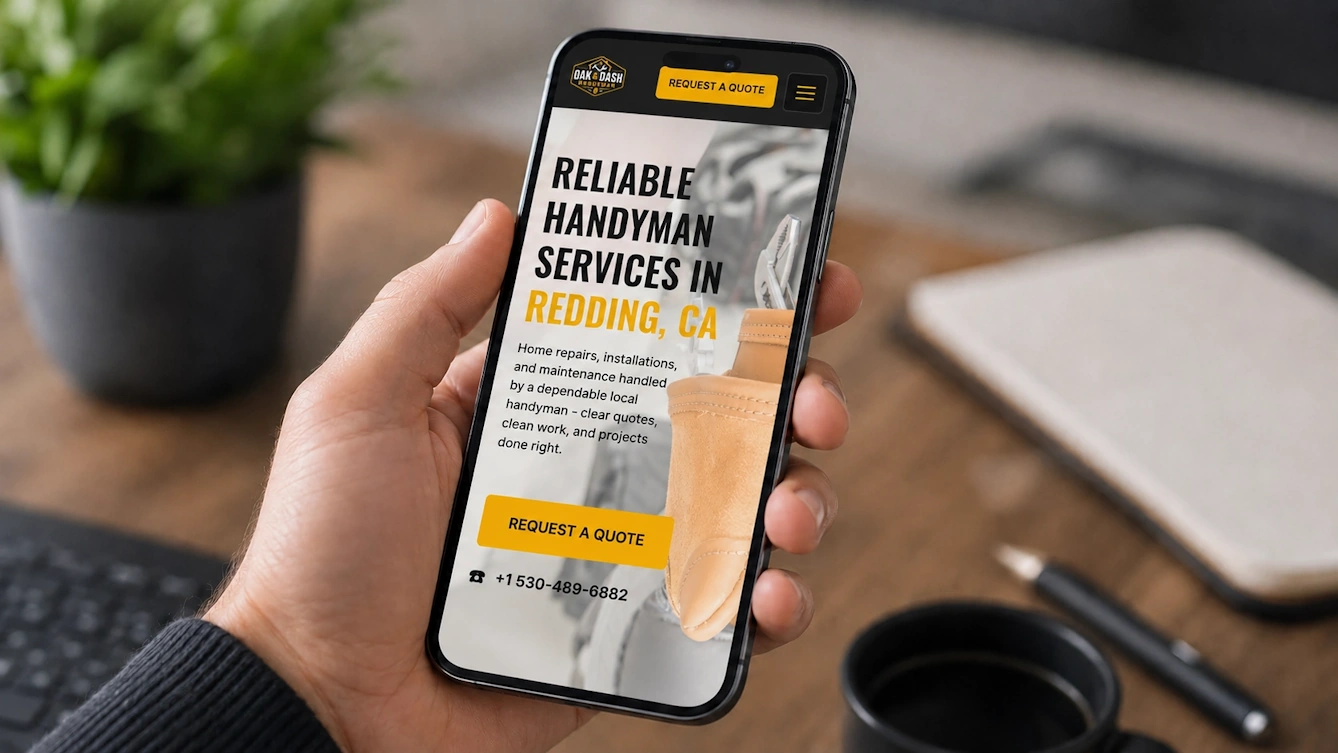 Contractor website example displayed on a phone